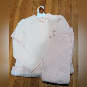 Janie and Jack Girls Size 10 Dollface Pink Faux Fur Trim Ponte Top and Pants